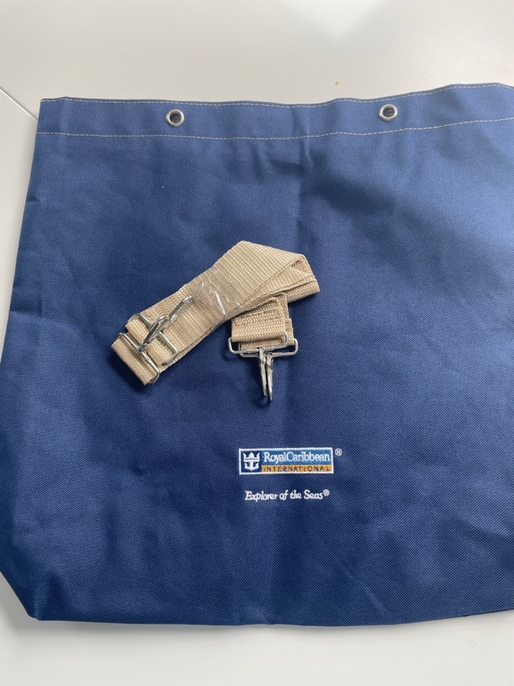 Royal Caribbean Blue Canvas Tote with Tan Adjustable Strap